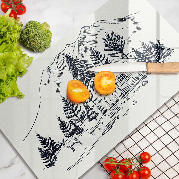 Szklana deska do krojenia Rysunek domek w górach