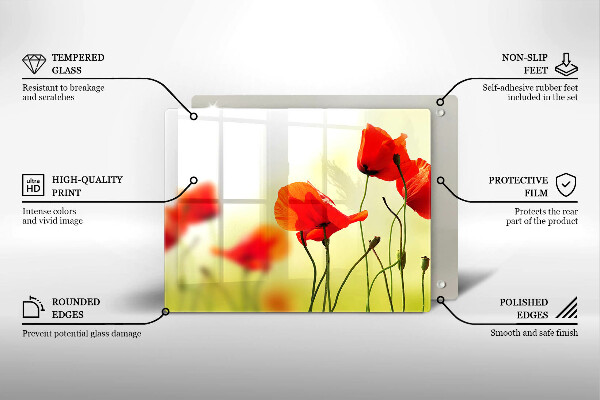 Szklana deska do krojenia Czerwone kwiaty maki