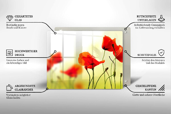 Szklana deska do krojenia Czerwone kwiaty maki