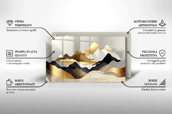 Szklana deska do krojenia Abstrakcja złote góry