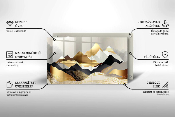 Szklana deska do krojenia Abstrakcja złote góry