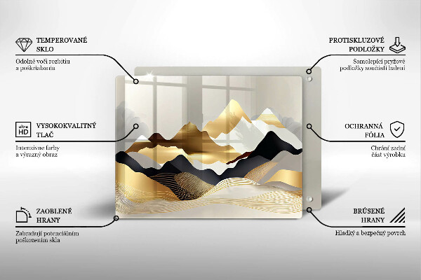 Szklana deska do krojenia Abstrakcja złote góry