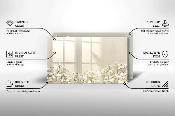 Szklana deska do krojenia Gipsówka boho kwiaty