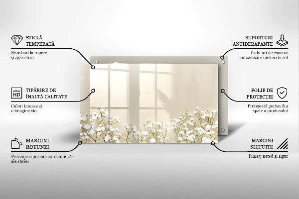 Szklana deska do krojenia Gipsówka boho kwiaty