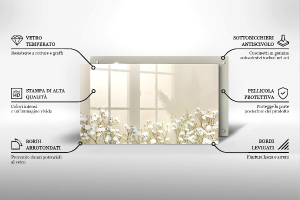 Szklana deska do krojenia Gipsówka boho kwiaty