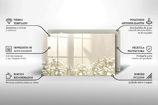 Szklana deska do krojenia Gipsówka boho kwiaty