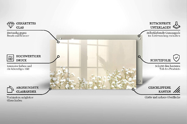 Szklana deska do krojenia Gipsówka boho kwiaty