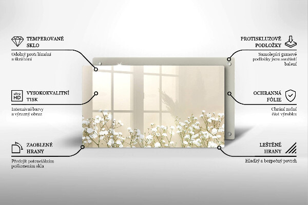 Szklana deska do krojenia Gipsówka boho kwiaty