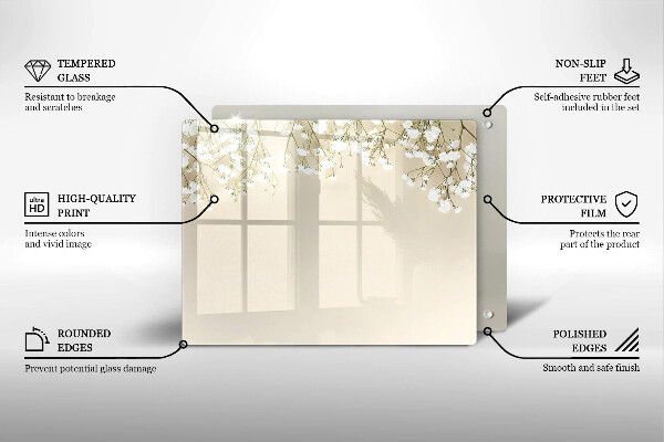 Szklana deska do krojenia Gipsówka boho kwiaty