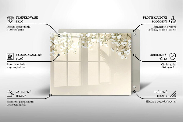 Szklana deska do krojenia Gipsówka boho kwiaty