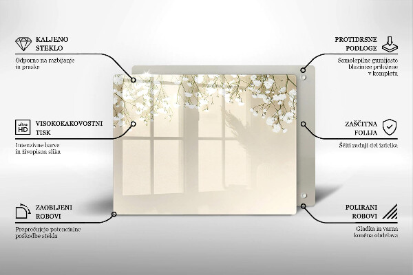 Szklana deska do krojenia Gipsówka boho kwiaty