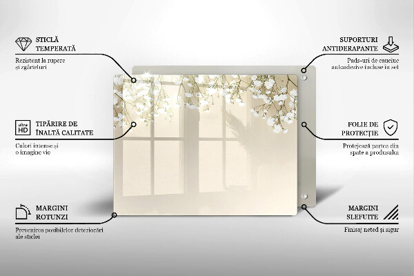 Szklana deska do krojenia Gipsówka boho kwiaty