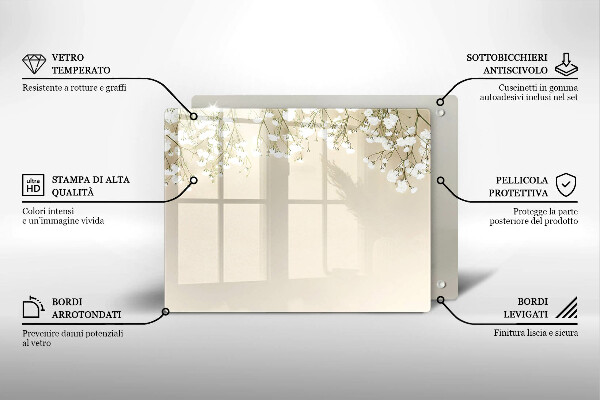 Szklana deska do krojenia Gipsówka boho kwiaty