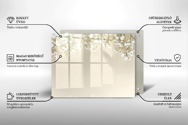 Szklana deska do krojenia Gipsówka boho kwiaty