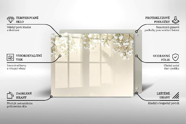 Szklana deska do krojenia Gipsówka boho kwiaty