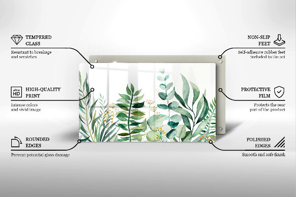 Szklana deska do krojenia Ilustracja liście rośliny