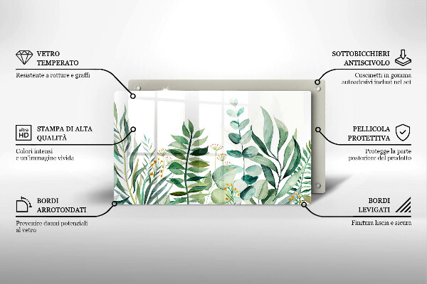 Szklana deska do krojenia Ilustracja liście rośliny