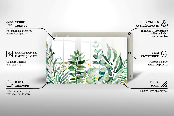 Szklana deska do krojenia Ilustracja liście rośliny