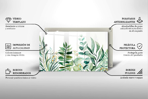 Szklana deska do krojenia Ilustracja liście rośliny