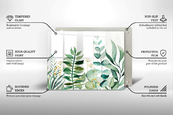 Szklana deska do krojenia Ilustracja liście rośliny