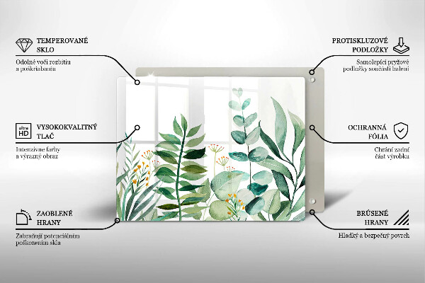 Szklana deska do krojenia Ilustracja liście rośliny