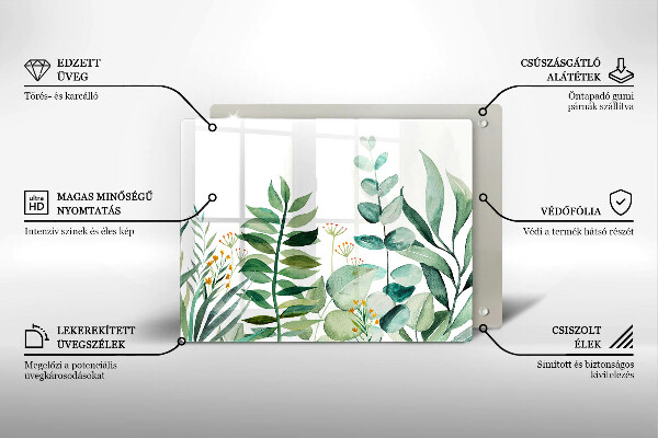 Szklana deska do krojenia Ilustracja liście rośliny