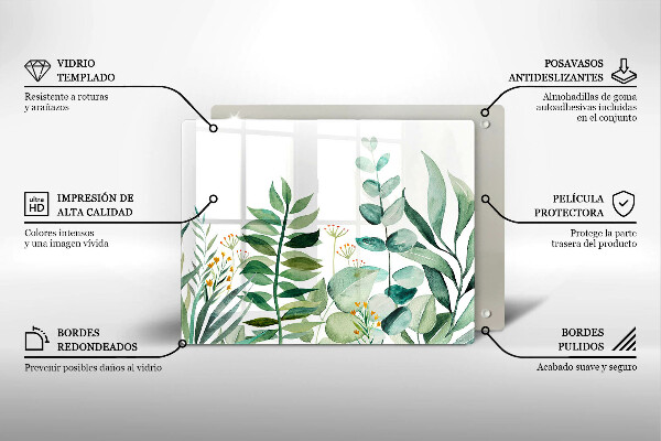 Szklana deska do krojenia Ilustracja liście rośliny