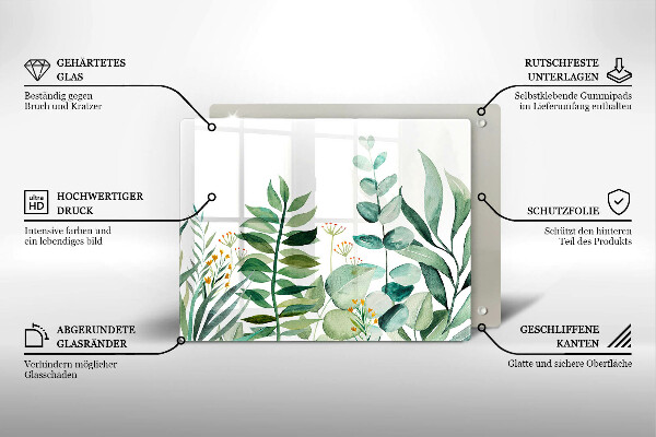 Szklana deska do krojenia Ilustracja liście rośliny