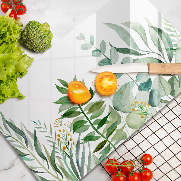 Szklana deska do krojenia Ilustracja liście rośliny