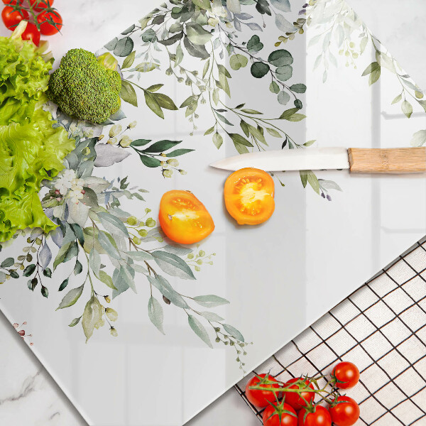 Szklana deska do krojenia Ozdobne liście i kwiaty