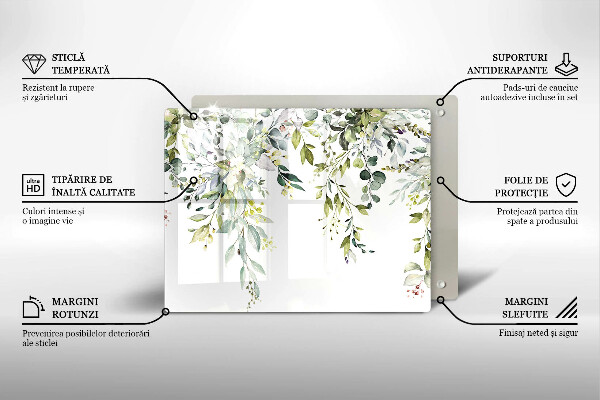 Szklana deska do krojenia Ozdobne liście i kwiaty