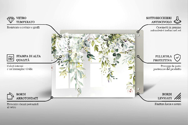 Szklana deska do krojenia Ozdobne liście i kwiaty