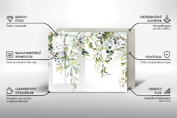 Szklana deska do krojenia Ozdobne liście i kwiaty