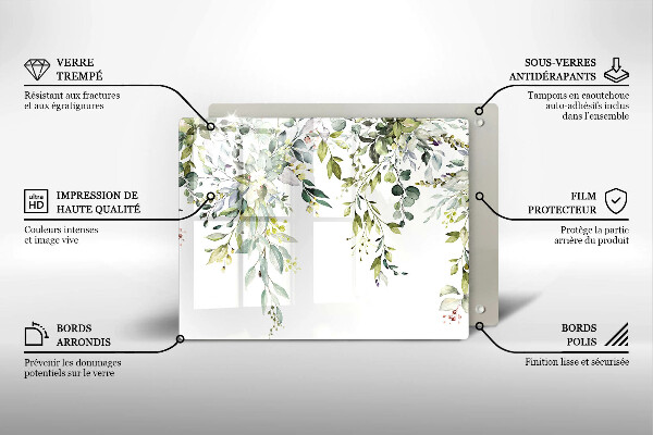 Szklana deska do krojenia Ozdobne liście i kwiaty