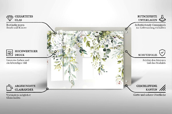 Szklana deska do krojenia Ozdobne liście i kwiaty