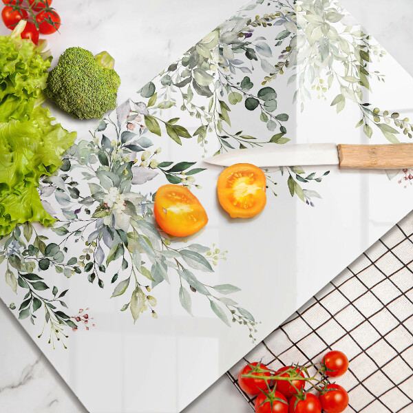 Szklana deska do krojenia Ozdobne liście i kwiaty