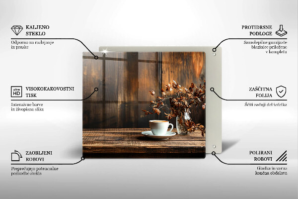 Deska kuchenna Filiżanka kawy i drewno