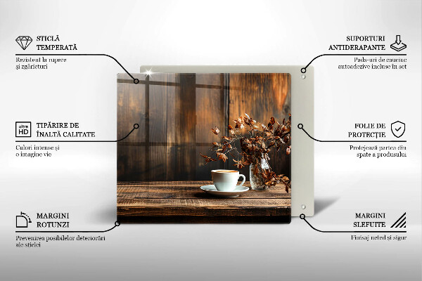 Deska kuchenna Filiżanka kawy i drewno