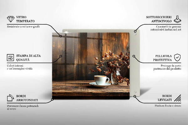 Deska kuchenna Filiżanka kawy i drewno