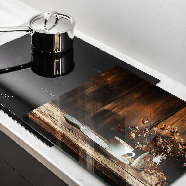 Deska kuchenna Filiżanka kawy i drewno