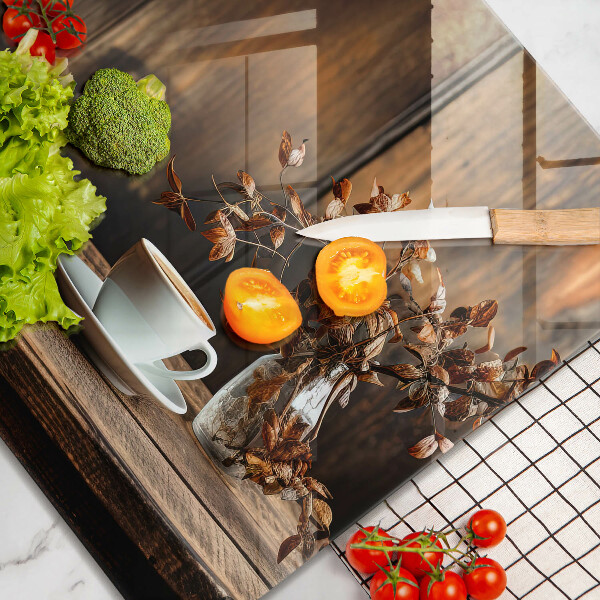 Deska kuchenna Filiżanka kawy i drewno