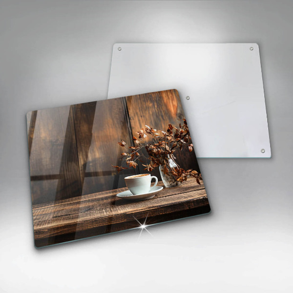 Deska kuchenna Filiżanka kawy i drewno