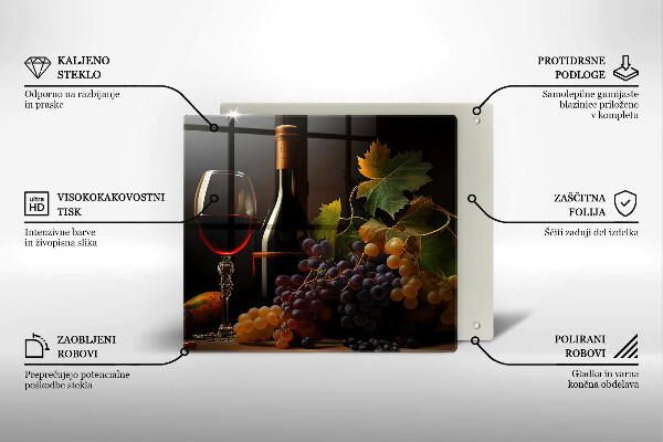 Deska do krojenia Kieliszek wina i winogrona