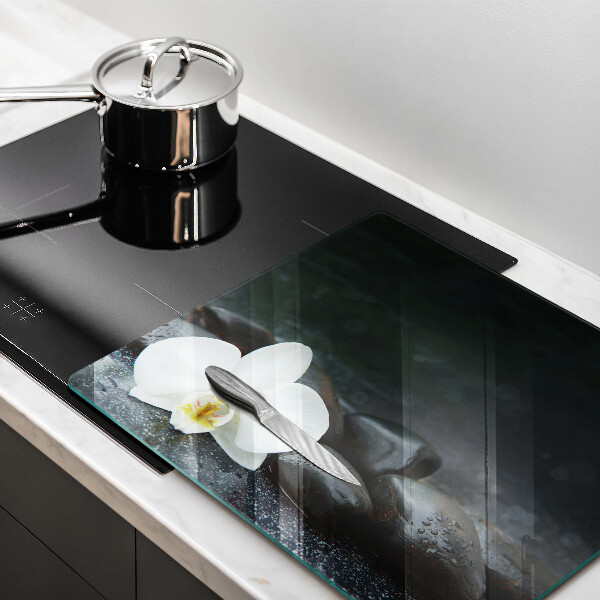 Deska kuchenna Biały kwiat kamienie Zen