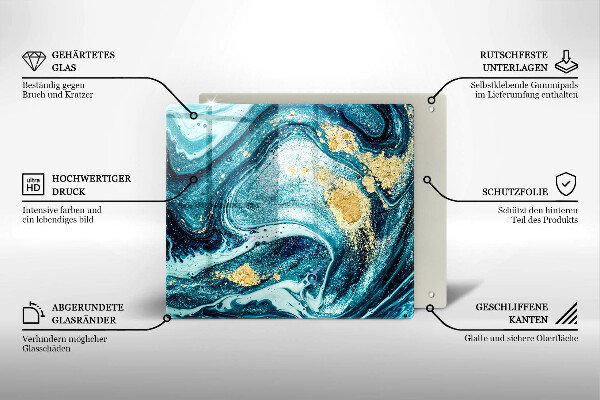 Deska kuchenna Błękitna abstrakcja złoto