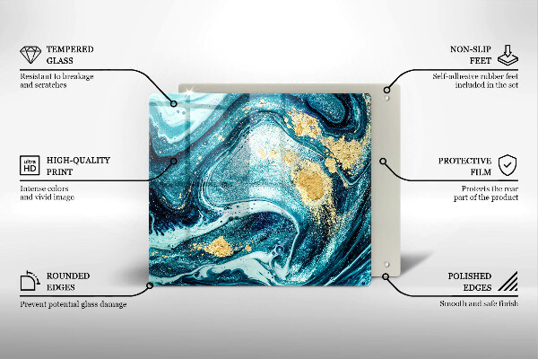 Deska kuchenna Błękitna abstrakcja złoto