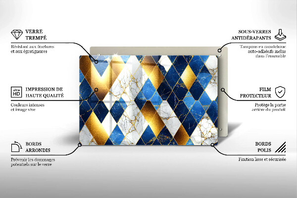 Szklana deska do kuchni Złote romby marmur