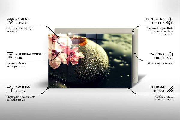 Szklana deska do kuchni Kwiaty kamienie zen