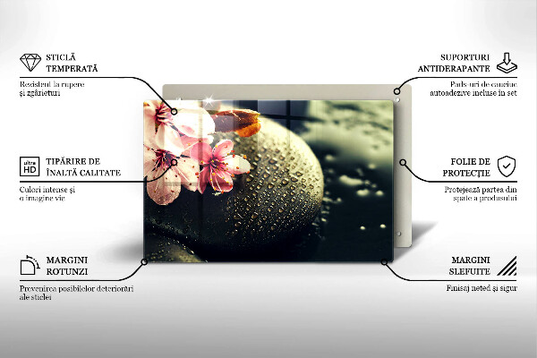 Szklana deska do kuchni Kwiaty kamienie zen