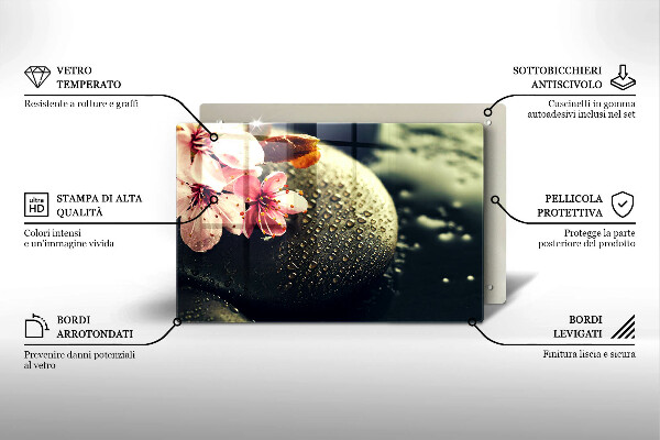 Szklana deska do kuchni Kwiaty kamienie zen